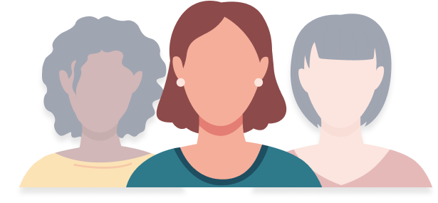 Illustration of the head and shoulders of 3 women, with a brown-haired, faceless woman in front and the 2 others faded slightly in the background.
