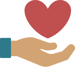 Icon of a hand holding a heart symbol.